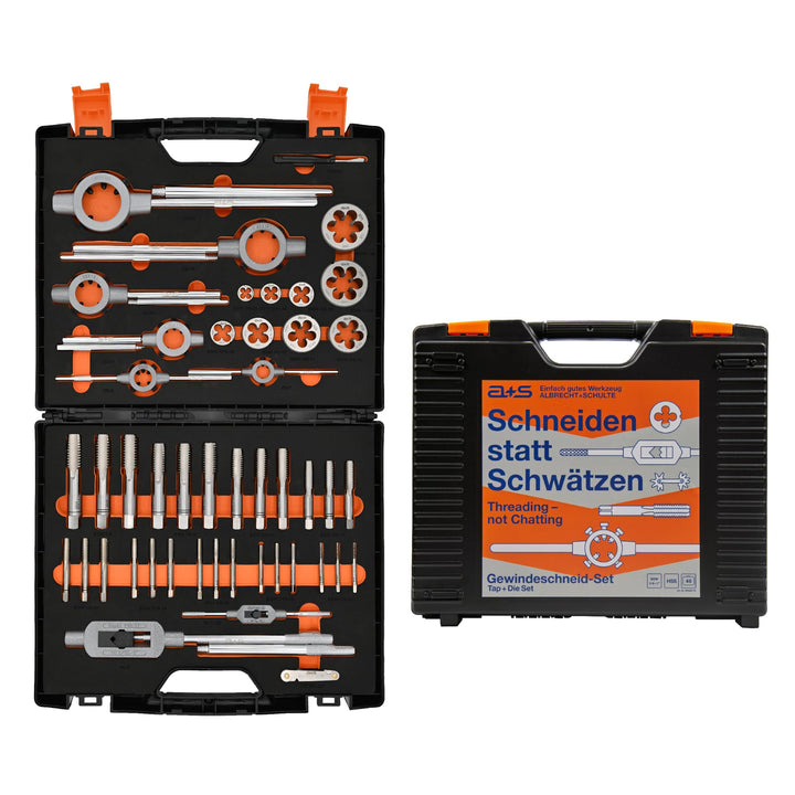 a+s BSW Gewindeschneider Set | HSS-G, 1/4"-1'', 46-teilig | Zoll Gewindebohrer & Schneideisen | Komp