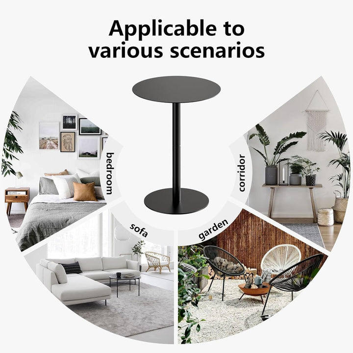 HOMEWINS Runder Beistelltisch in Schwarz, Hochwertige Metall Matte Textur, Modern Design Couchtisch,