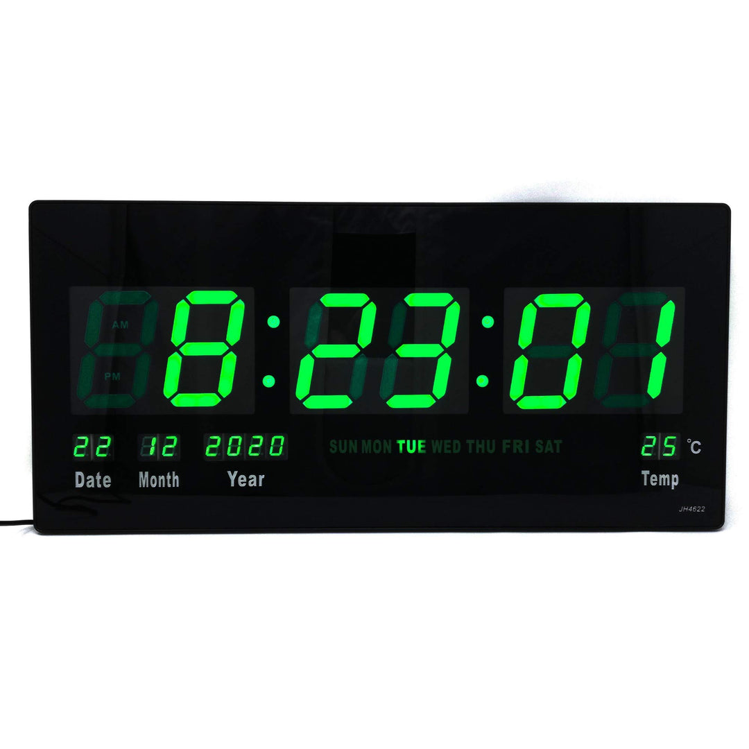 Starlet24 LED Wanduhr mit Datums- und Temperaturanzeige grosse LED-Anzeige 45x22cm (JH4622) Grün, 45