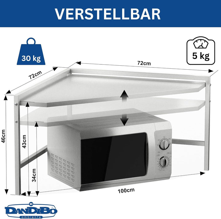 DanDiBo Mikrowellenregal Eckregal Küche Stehend Arbeitsplatte 72x72 cm Weiss 2 Stufig 96689 Mikrowel