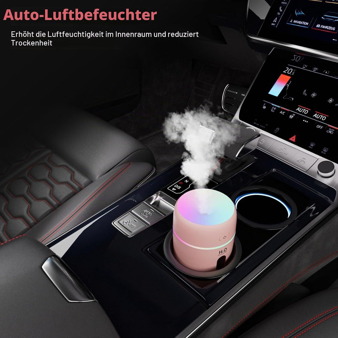 KARFUN Luftbefeuchter,Mini Humidifiers fürs Auto mit 7 Farben Licht,Leiser Raumbefeuchter Klein,Auto