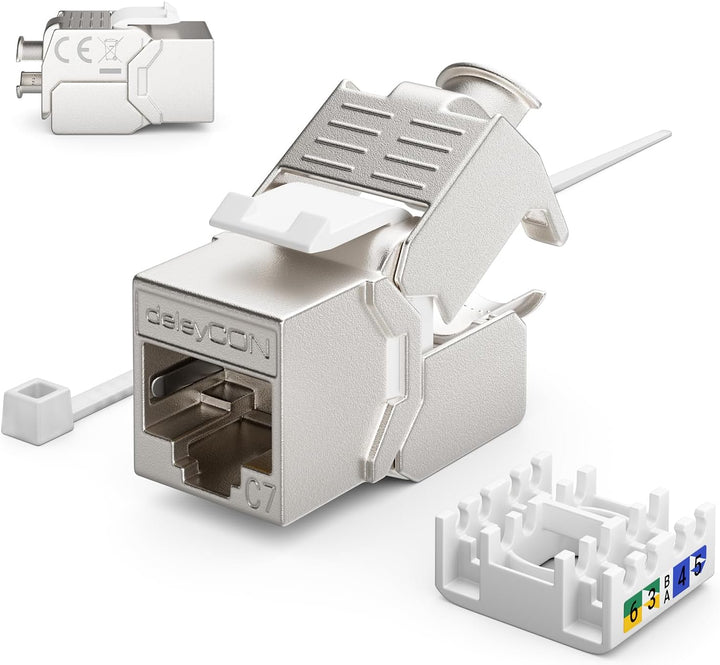 deleyCON 4x CAT 7 Keystone Jack Modul Optimal für CAT7 CAT6 CAT6a Verlegekabel Verbinder Patchkabel