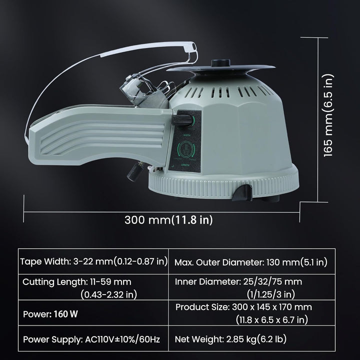 Elektrische Bandspender ZCUT-2 Automatischer Klebebandspender Bandbreite 22 mm, Schnittlänge 59 mm