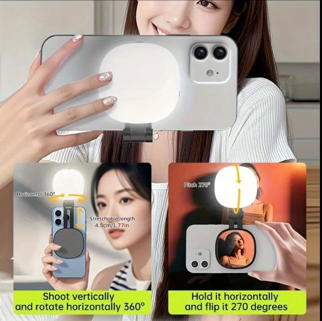 Magnetisches Selfie-Licht mit Spiegel für Smartphone, Multifunktional mit 360° Rotation, 270° Neigun