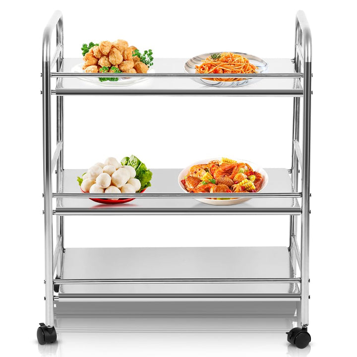 Kedia 3 Regale mit Rollen Edelstahl Küchenwagen mit Rollen Multifunktions Servierwagen (61 x 36 x 75