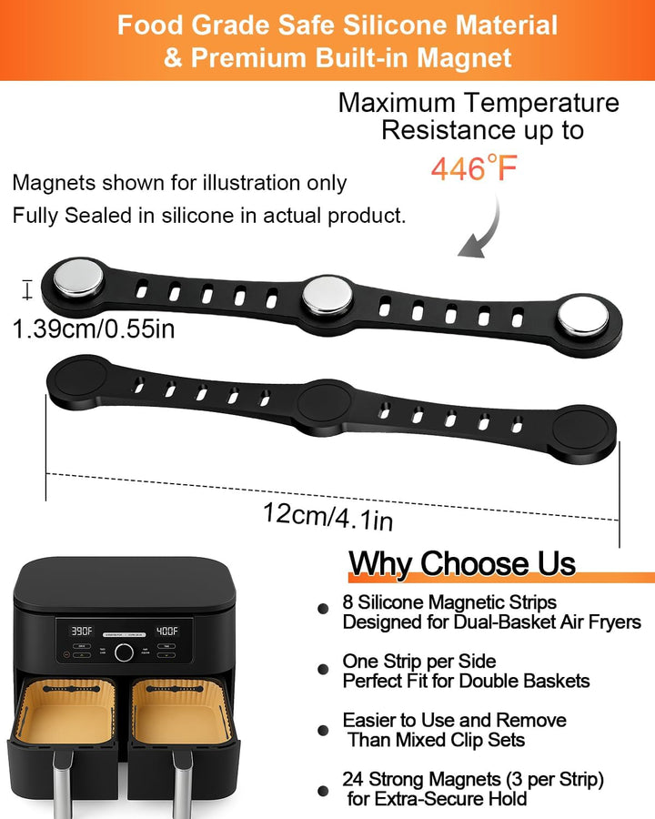 8 Stück Magnete für Airfryer Backpapier Silikon - 12cm Lang, Befestigung für Heissluftfritteuse Zube