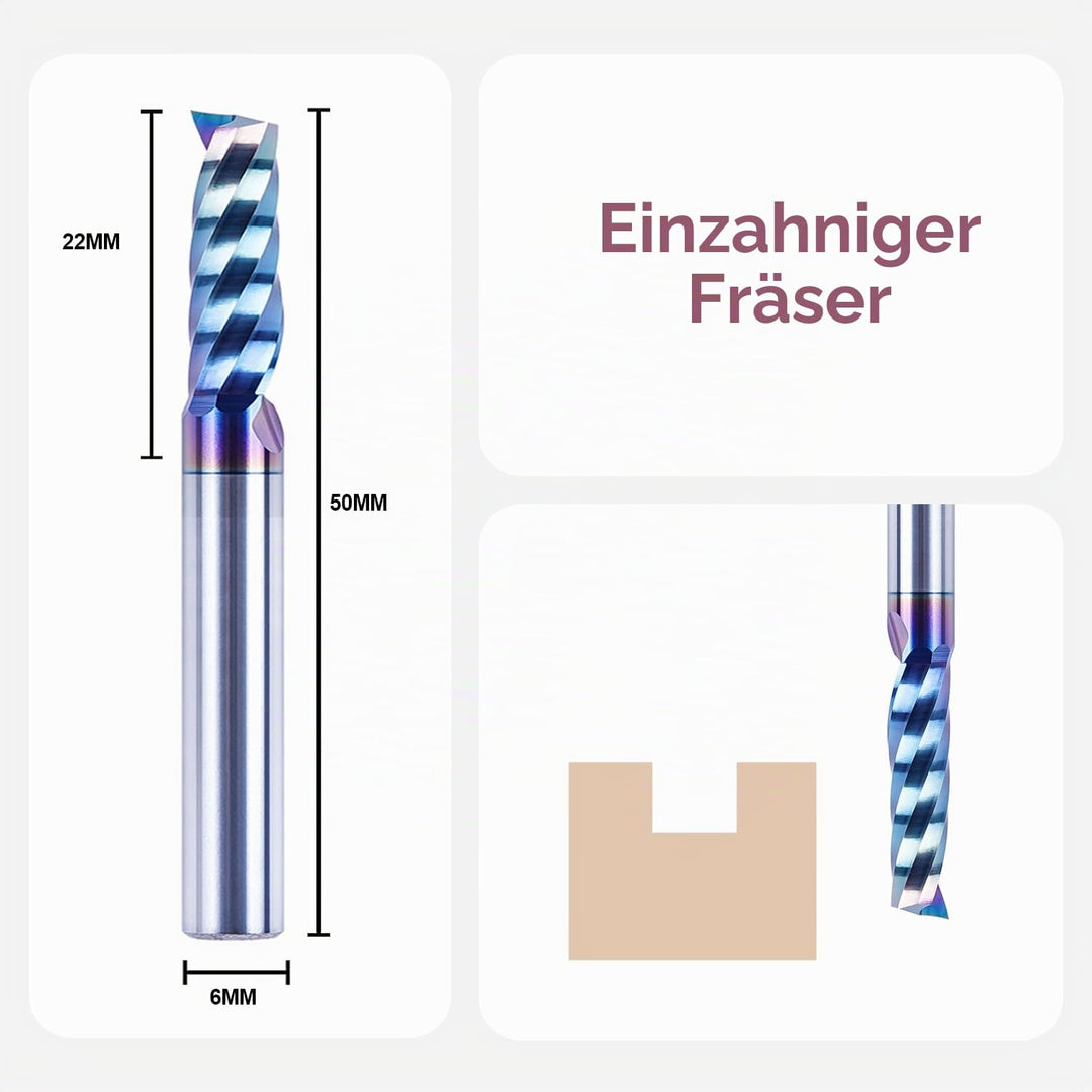 SpeTool Alu Fräser 6mm Schaft Einschneider Fräser Schaftfräser Holz Fräser Aluminium 22mm Schnittlän