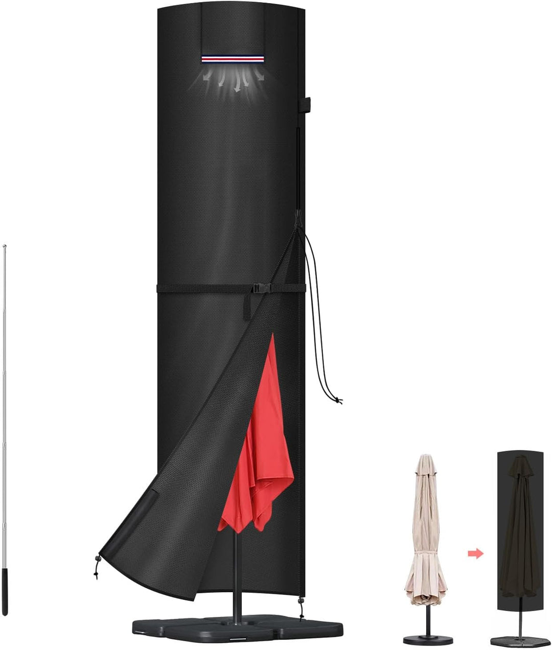 LAMUNI Schutzhülle Sonnenschirm Hülle für Ampelschirm Abdeckung mit Stab, Wasserdicht Schutzhülle Am