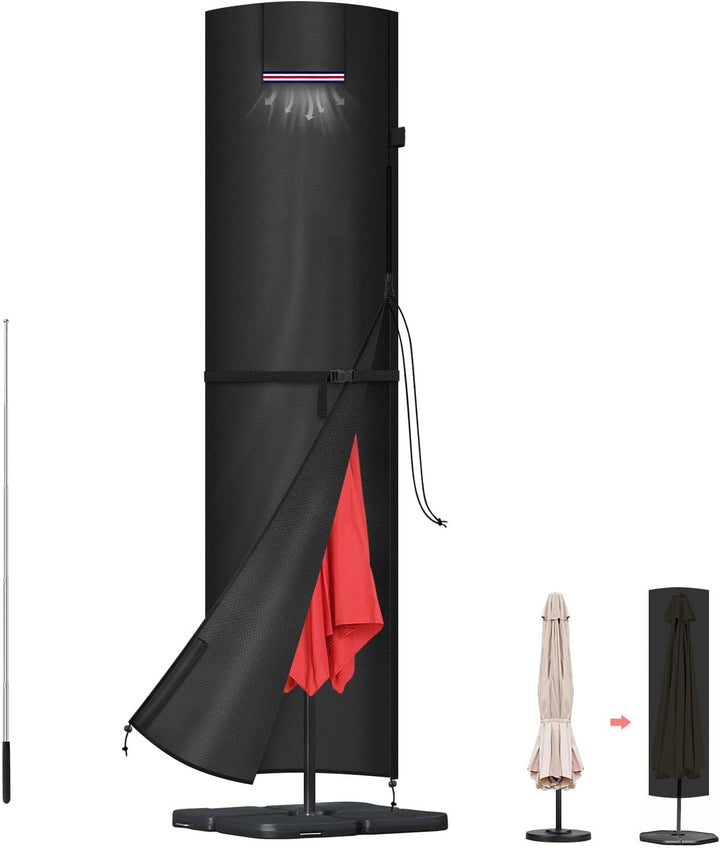 LAMUNI Schutzhülle Sonnenschirm Hülle für Ampelschirm Abdeckung mit Stab, Wasserdicht Schutzhülle Am