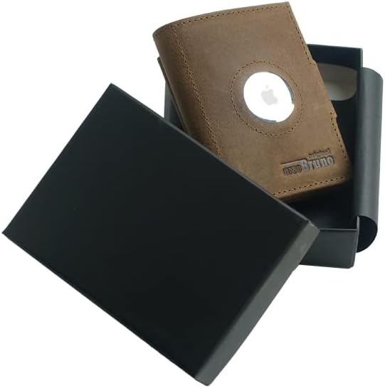 Minigeldbörse mit Apple AirTag Fach Herren braun Leder RFID Schutz, Herren Mini Geldbörse klein, Min
