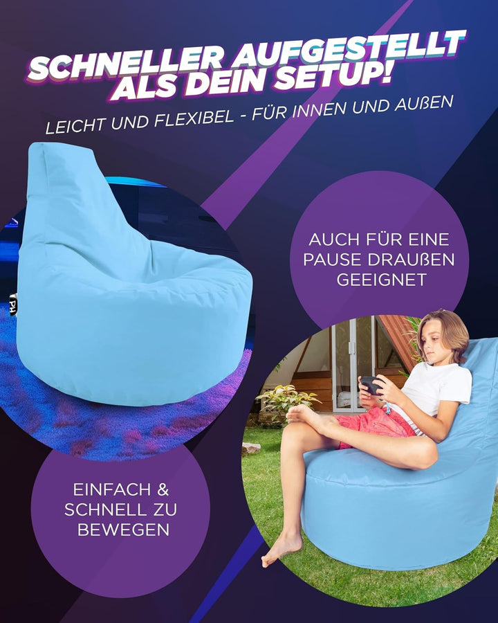 PATCH HOME Gamer Kissen & Lounge Sitzsack – befüllbar mit Reissverschluss, gefüllt mit Styropor, gee