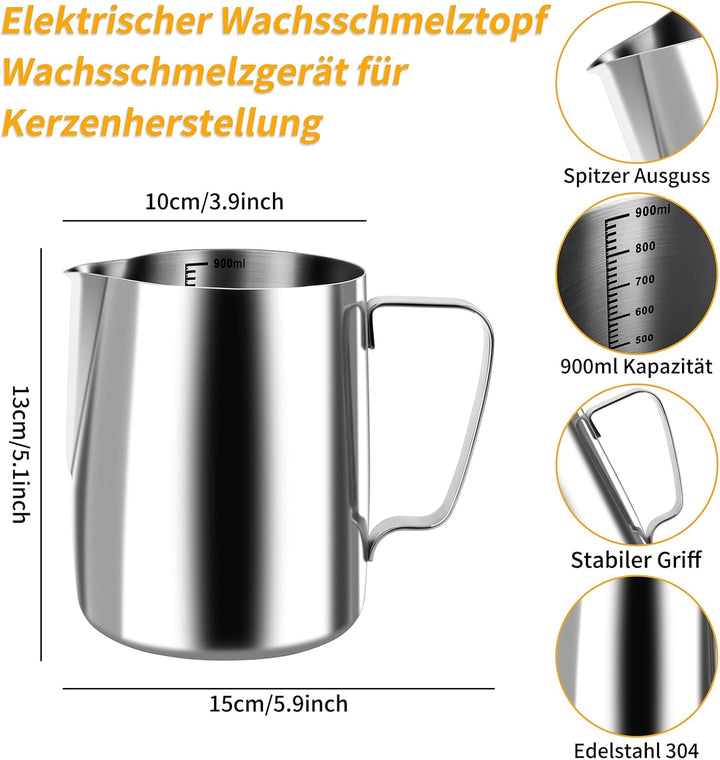JelyArt Kerzenherstellung Kit Kerzen Selber Machen Set inkl Wachsschmelztopf (900ml), 6 Dosen, 100 D