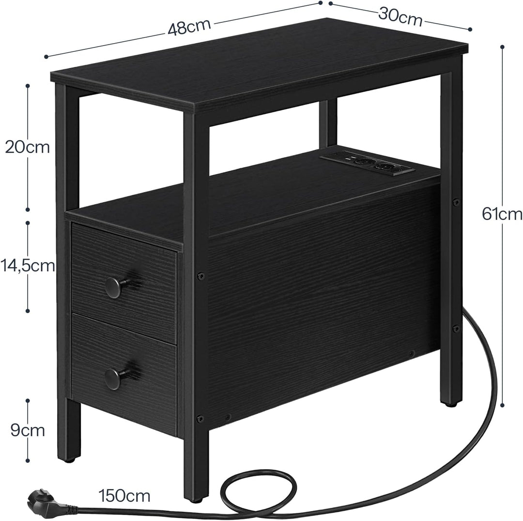 HOOBRO Beistelltisch mit Ladestation, Sofatisch mit 2 Schubladen und USB-Anschluss und Steckdose, Na
