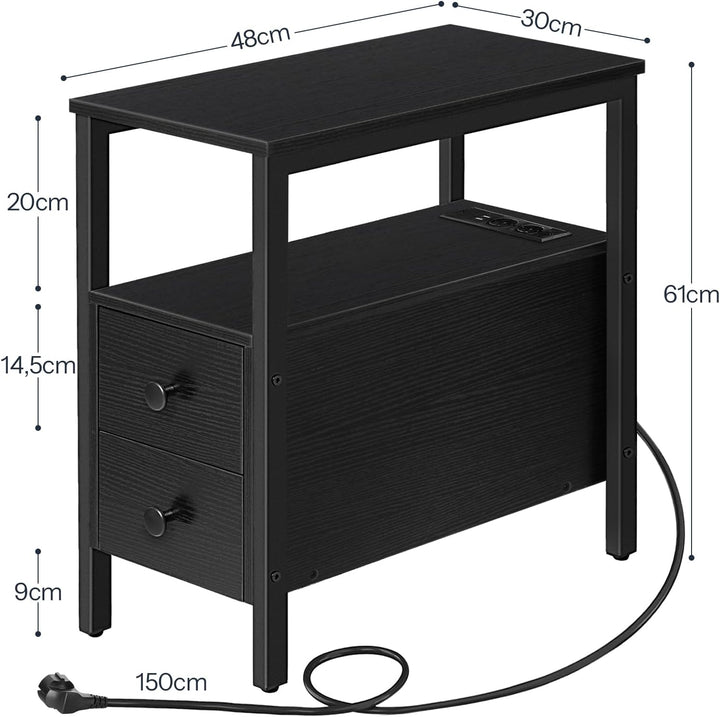 HOOBRO Beistelltisch mit Ladestation, Sofatisch mit 2 Schubladen und USB-Anschluss und Steckdose, Na