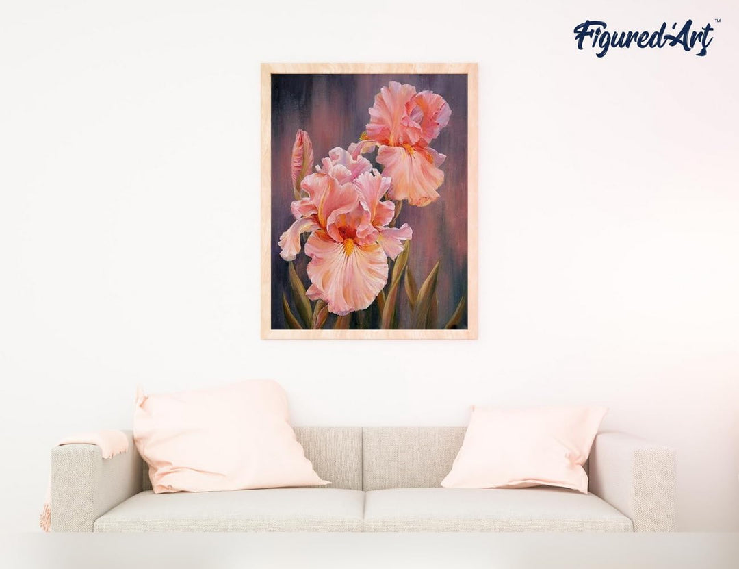 Figured'Art Malen Nach Zahlen Erwachsene Mit Rahmen Iris Blumen - Paint by Numbers Basteln DIY Baste