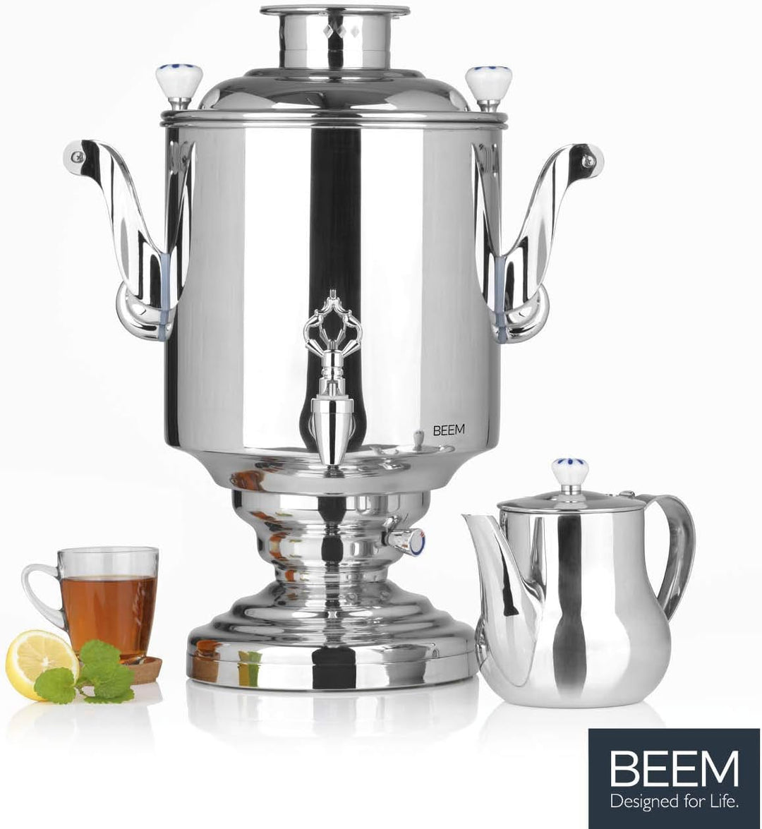 BEEM KATHARINA Samowar - 15 l | Edelstahl | Türkischer Teekocher elektrisch | 3000 W | 2L Teekanne m