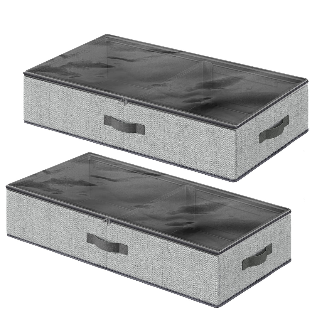 SONGMICS Unterbettkommode, 2er Set, Unterbett Aufbewahrungsbox mit Sichtfenster, Faltbarer Organizer