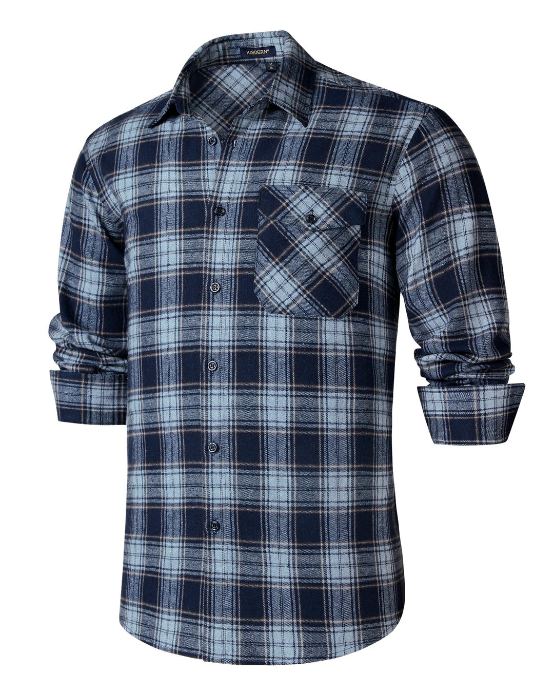 HISDERN Flanellhemd Herren Karierte Hemden Herren Langarm Button Down Baumwolle Holzfällerhemd Regul