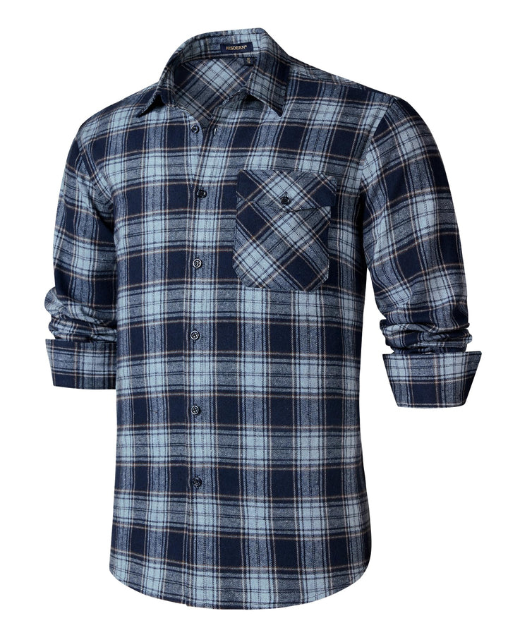 HISDERN Flanellhemd Herren Karierte Hemden Herren Langarm Button Down Baumwolle Holzfällerhemd Regul
