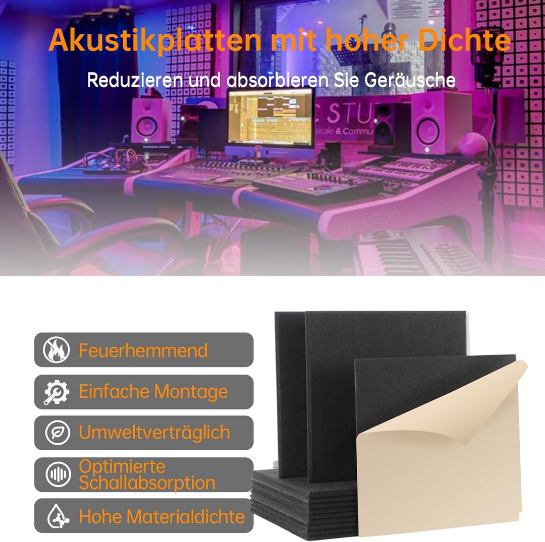 Rdutuok 12 Stück Selbstklebend Akustikplatten,30 x 30 x 1 cm Akustik Absorber Akustik Panel für Tons