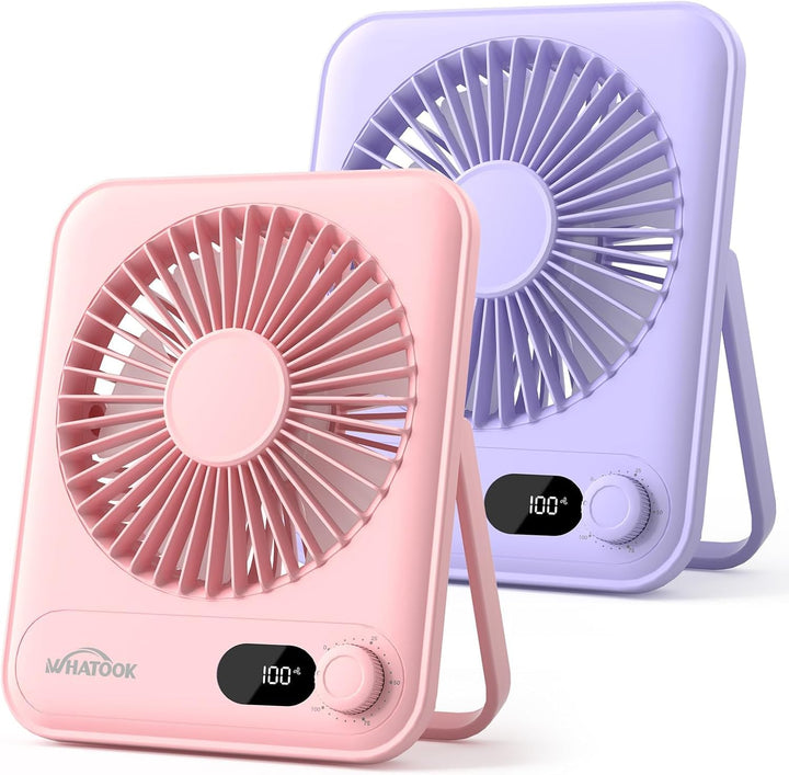 WHATOOK USB Mini Ventilator 2 Stück: Stufenlos 1-100 Regler, 2000mAh Akku Leiser Tischventilator mit