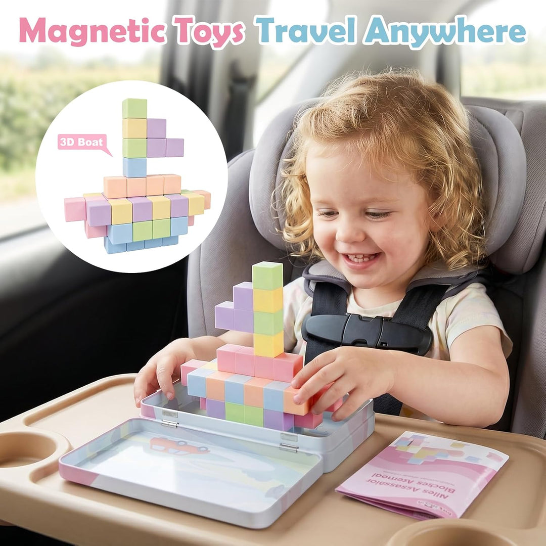 Dreamon 52PCS Mini Magnetische Bausteine Magnetic Building Blocks mit Blechdose Magnetische Baustein
