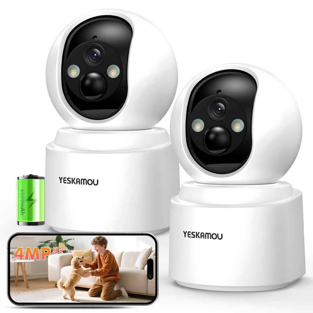 2,5K 4MP Überwachungskamera Innen Akku, 360° WLAN innenkamera mit akku, 2,4/5 GHz WiFi, 360° Kamera