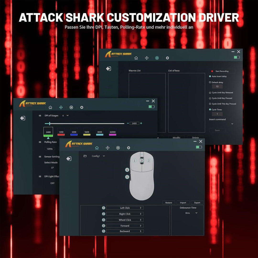 ATTACK SHARK X8 Serie Kabellose Gaming-Maus, 55–65 g Superleicht, PixArt PAW3395/3950 Sensor, BT/2.4