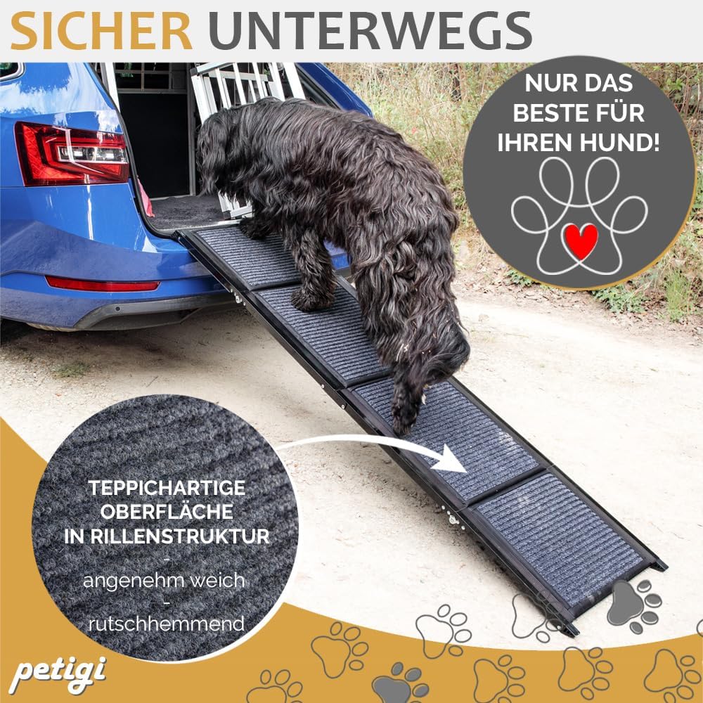 Petigi Hunderampe Hundetreppe, Auto Rampe Einstiegshilfe für Hunde Modell 03 - 170 cm, Modell 03 - 1