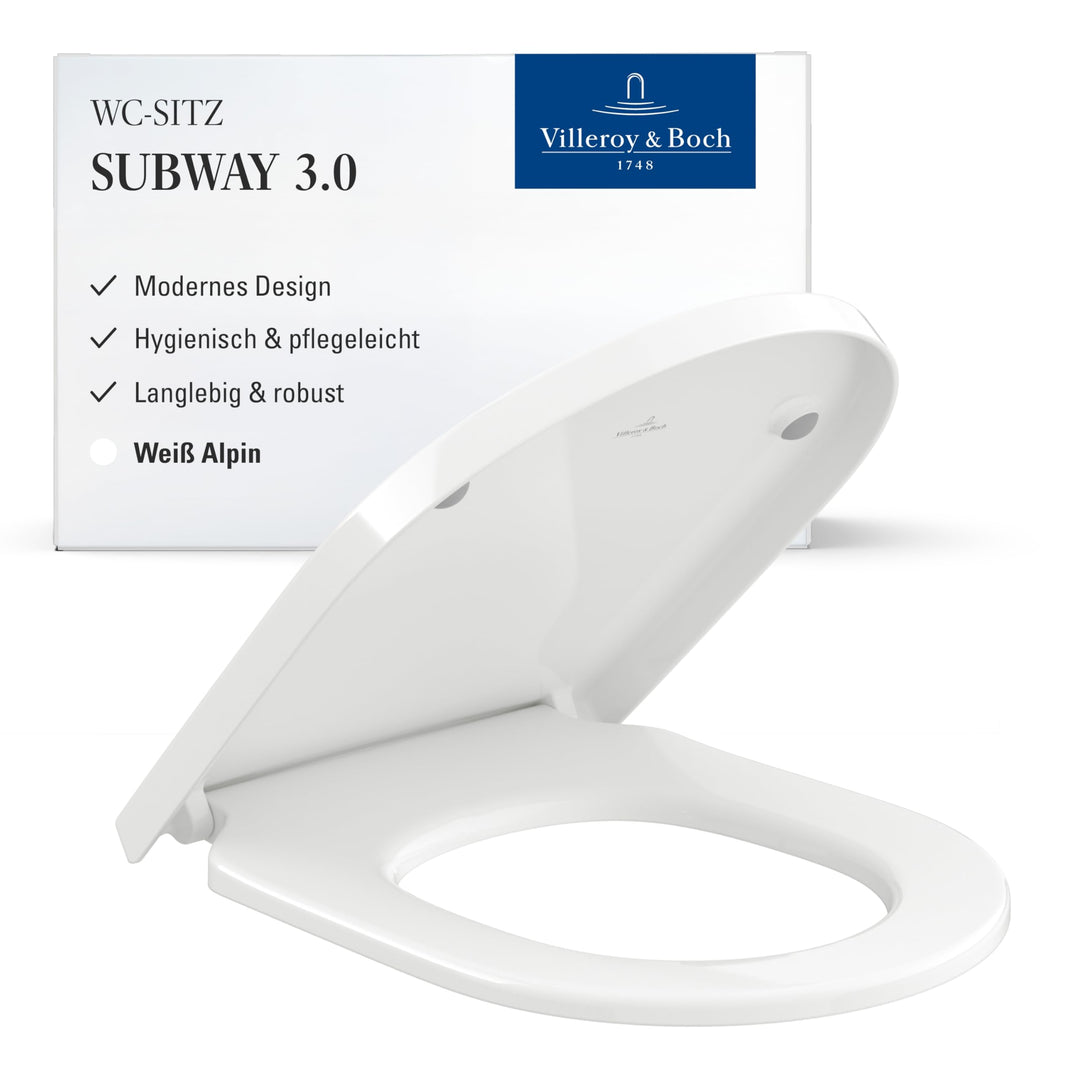 Villeroy & Boch WC-Sitz Subway 3.0 - Toilettendeckel Weiss glänzend aus Duroplast - Toilettensitz mi