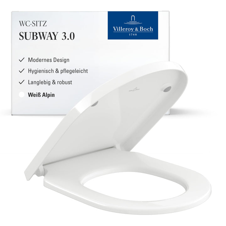 Villeroy & Boch WC-Sitz Subway 3.0 - Toilettendeckel Weiss glänzend aus Duroplast - Toilettensitz mi