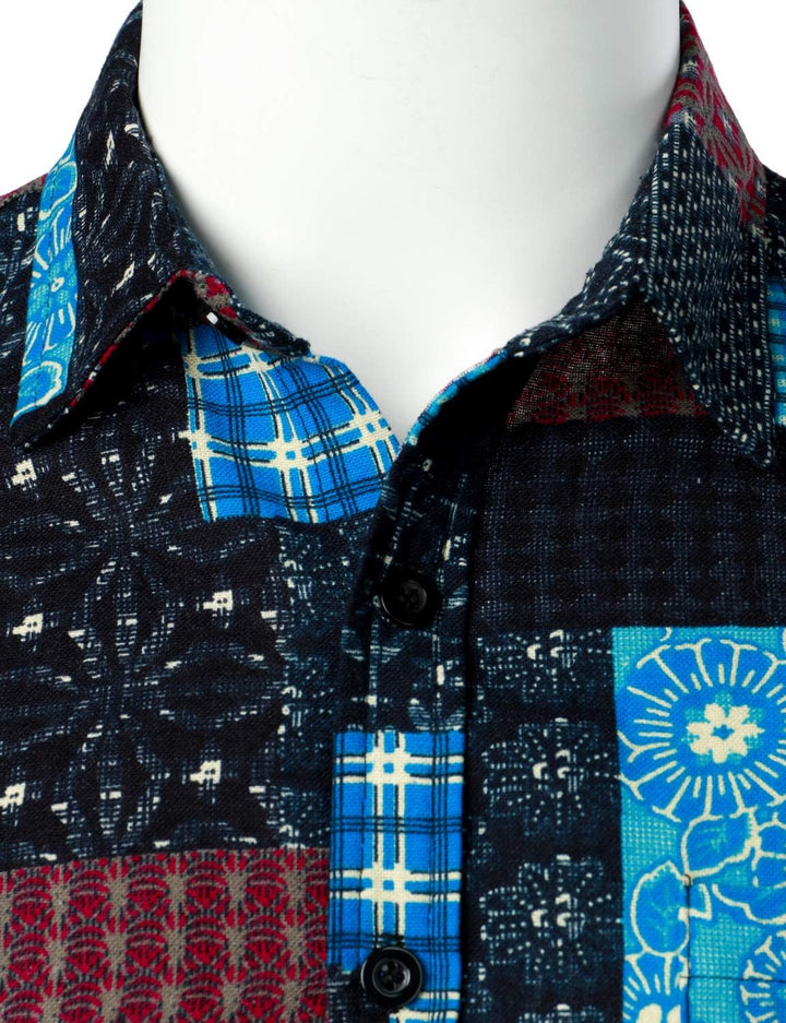 LucMatton Hawaiihemden für Herren, Baumwolle, Leinen, traditionelle Motive, Kurzarm, Knopfleiste XL