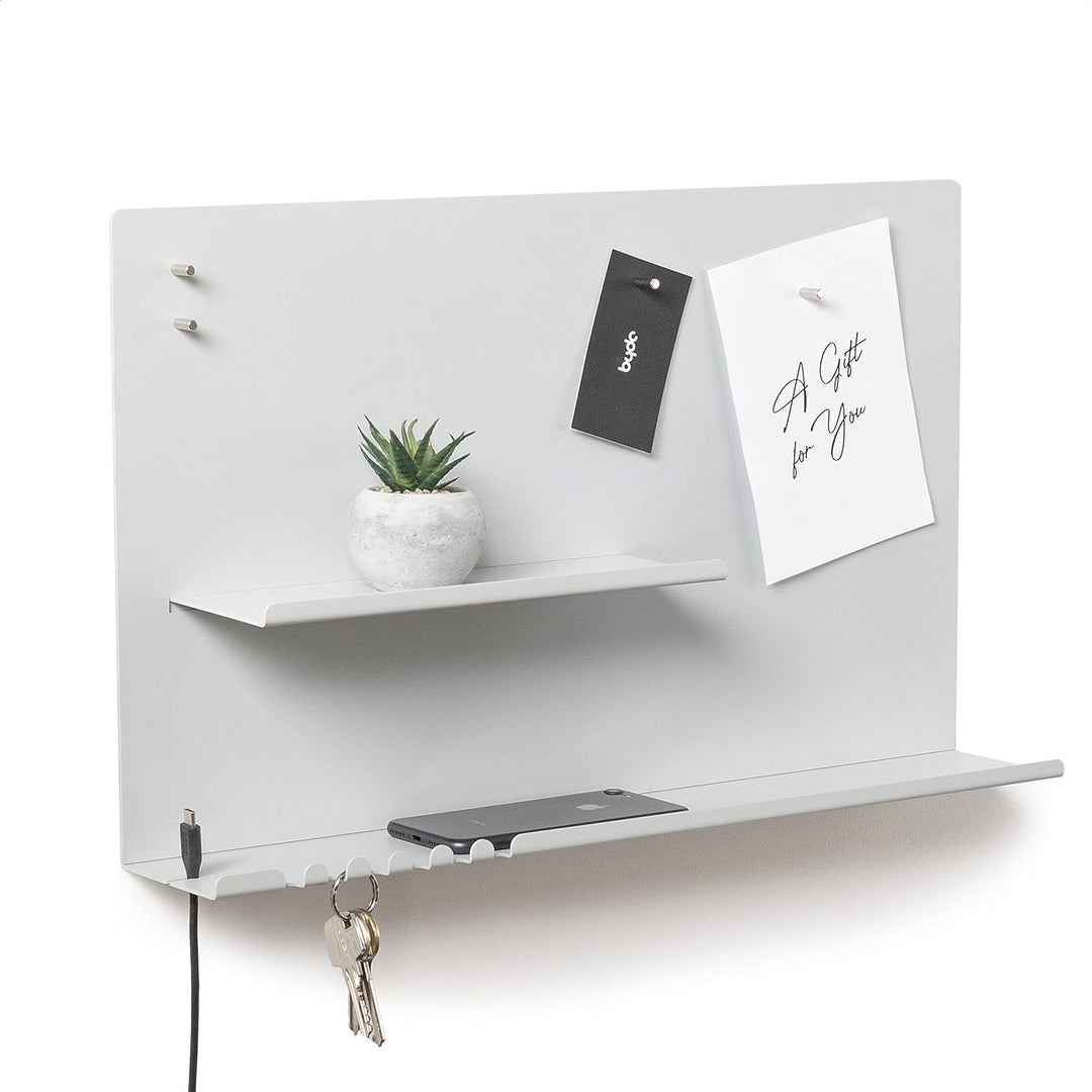 byde Wandorganizer Hebe aus Stahlstruktur. 49 x 9 x 30 cm 3-in-1 Wandregal mit Magnettafel und Magne