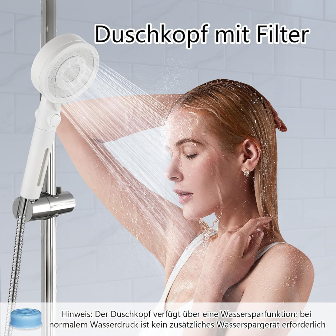 Duschkopf mit 4 PP Filter, Handbrause Wassersparend, Duschkopf Duschbrause mit 5 Strahlarten Hochdru