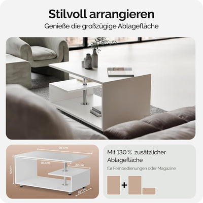 Casaria® Couchtisch Weiss Holz Stauraum Höhenverstellbar Ablage Kratzfest Modern Rechteckig Beistell