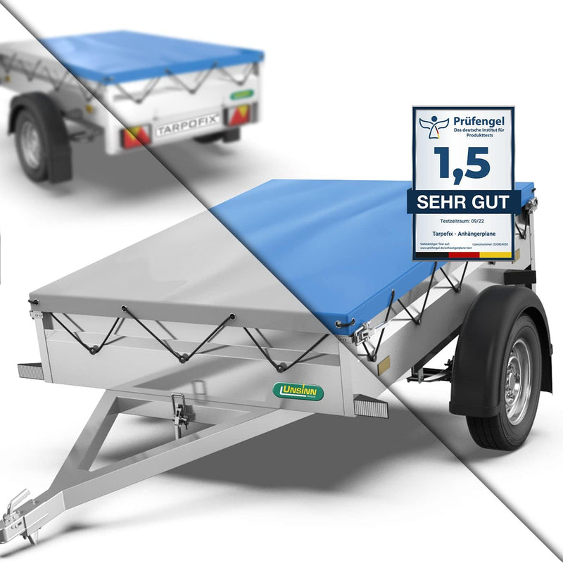Tarpofix® Anhängerplane Flachplane 217x117x8 cm inkl. Planenseil - ECHTES PVC PLANENMATERIAL - Randv