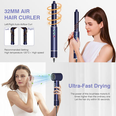 Air Styler, 110,000 RPM High-Speed Ionen Haartrockner mit Föhn, Warmluftbürste Haarstyler, 20m/s Luf