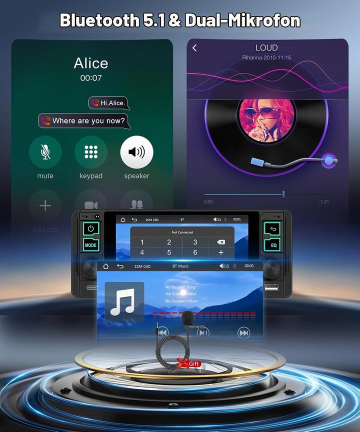 Hodozzy 1 Din Autoradio mit Drahtlos Carplay Android Auto, 5.1 Zoll In-Cell Bildschirm,Unterstützt B