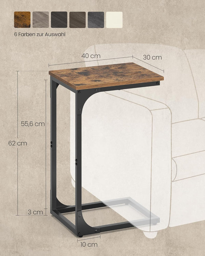VASAGLE Beistelltisch, Sofatisch, C Form, Couchtisch, mit Metallgestell, industriell, für Wohnzimmer