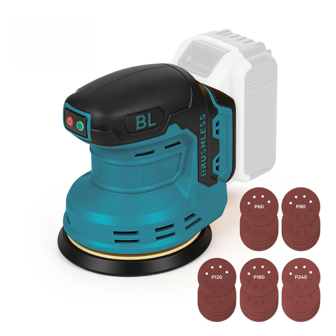 Akku-Exzenterschleifer kompatibel mit Makita, 125 mm, bürstenlos | 9700–19000 U/min – inkl. 25 Schle