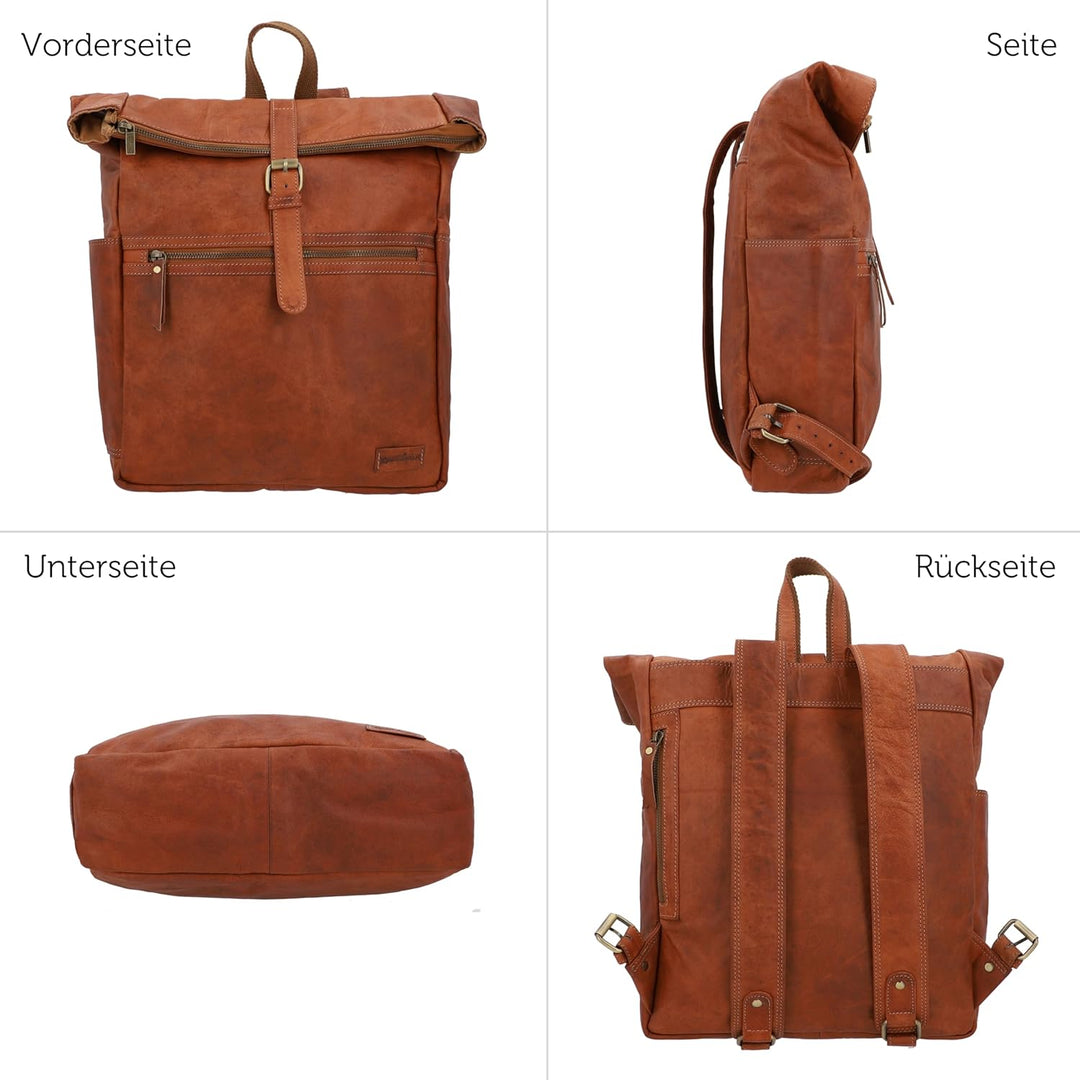 Gusti Leder Rucksack für Damen & Herren - Milo - Rolltop Rucksack Leder Damen & Herren, Lederrucksac