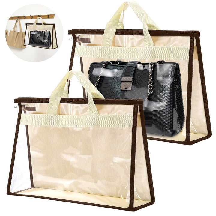 2 Stück Handtaschen-Aufbewahrung, Staubschutzbeutel, XL, Beige | Transparente Handtaschen-Aufbewahru