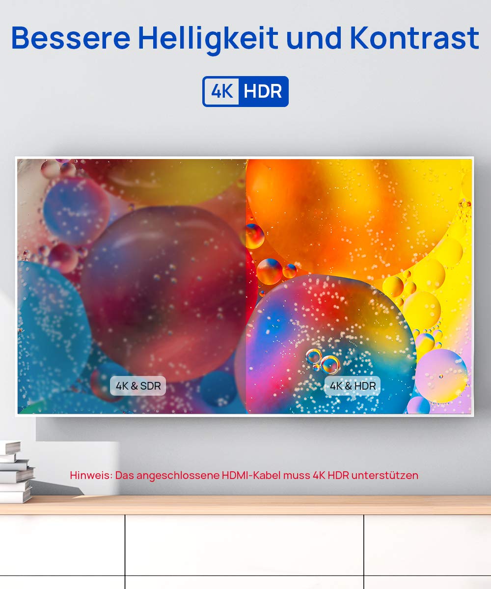 JSAUX HDMI Verlängerungskabel 3M 4K@60 Hz 2K@144Hz HDR High Speed HDMI 2.0 Stecker auf Buchse unters