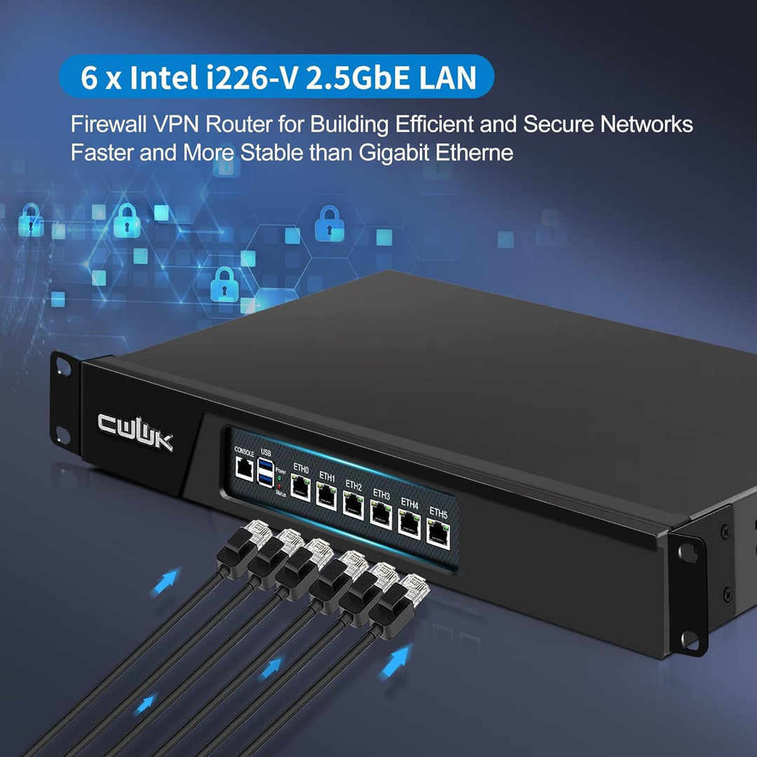 CWWK 1U N100 Firewall Appliance, 19” Rackmount Mini PC, 6 Ports i226-V 2.5GbE LAN, U1 OPNsense Home