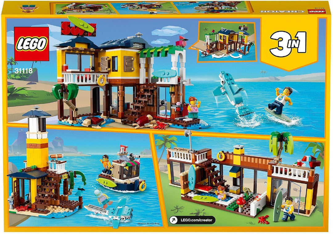 LEGO 31118 Creator 3-in-1 Surfer-Strandhaus, mit Leuchtturm, Poolhaus, Tier-Figuren wie Delfin und S