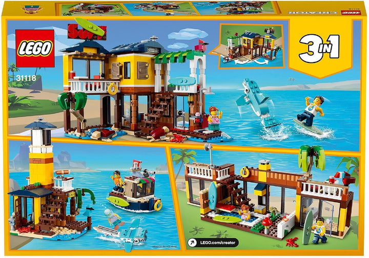 LEGO 31118 Creator 3-in-1 Surfer-Strandhaus, mit Leuchtturm, Poolhaus, Tier-Figuren wie Delfin und S
