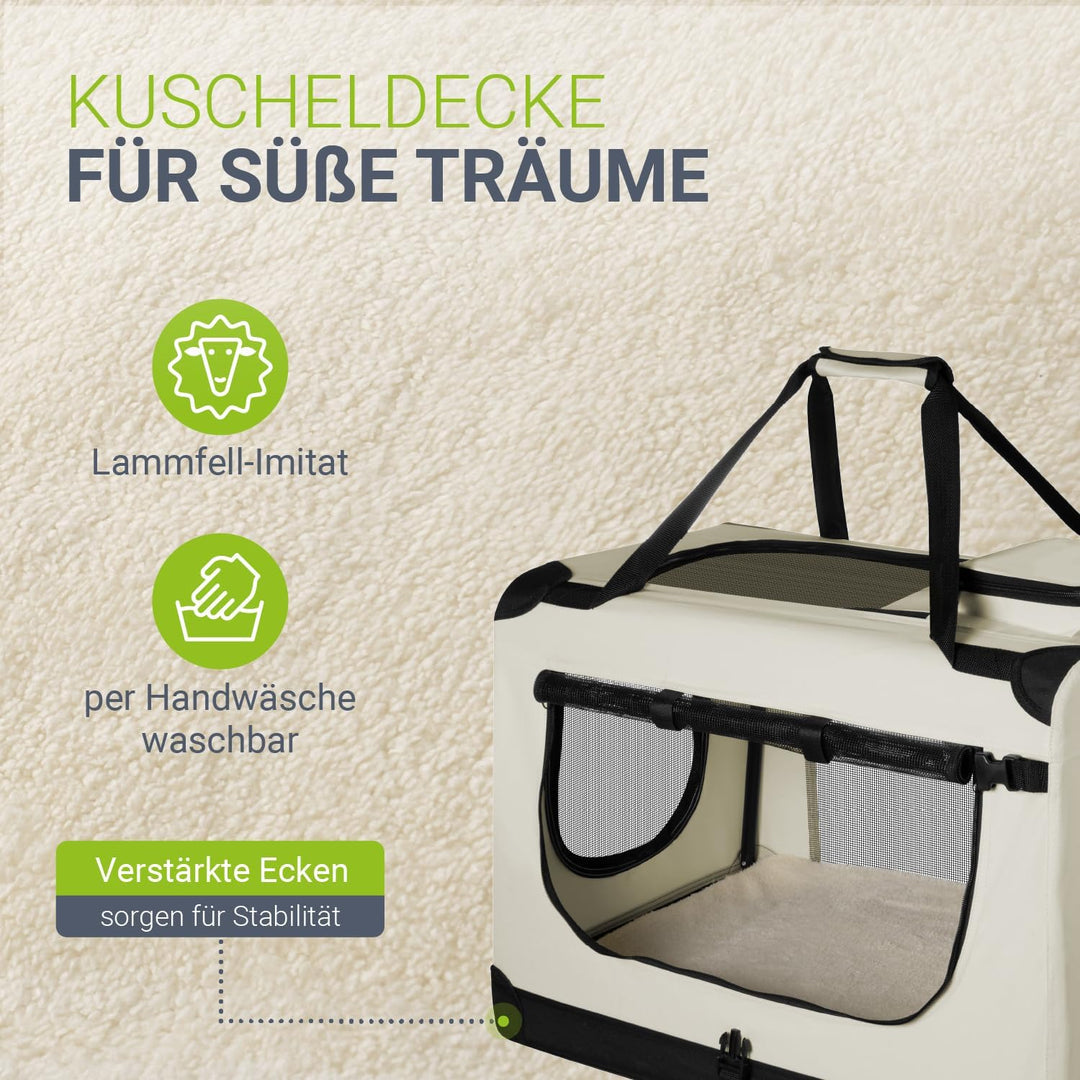 Juskys Hundetransportbox Lassie XL (beige) faltbar - 56 x 81 x 58 cm - Hundebox mit Decke, Tasche &
