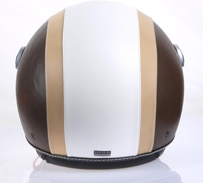 Motorradhelm Jethelm Rollerhelm CMX Chap weiss beige mit Leder braun XL