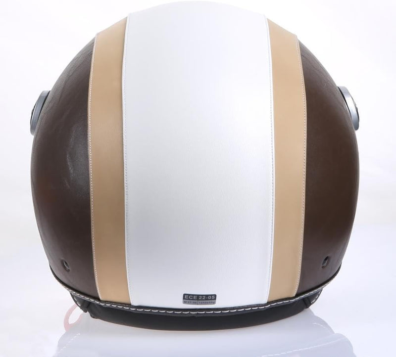 Motorradhelm Jethelm Rollerhelm CMX Chap weiss beige mit Leder braun in Grösse S