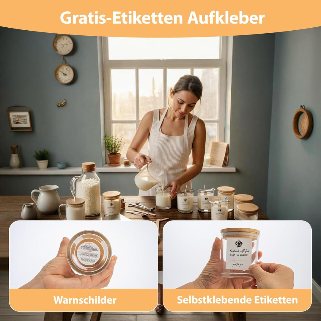 ARATERVIO 12er-Pack Klare Glas-Kerzengläser mit Holzdeckel &amp; Silikon-Dichtring Candle Container zum